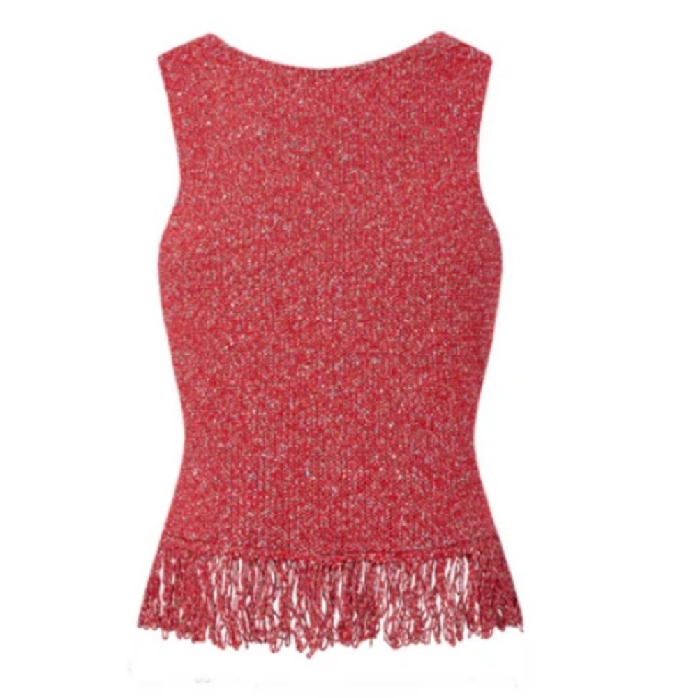 Red Sleeveless Fringe Hem Top